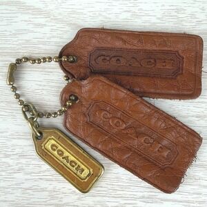 Vintage COACH Pair of Single Sided British Tan Hang Tags & Brass Charm 2.25 x 1